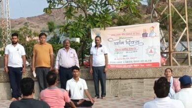 Om Prakash Banthia participating in Yoga Training Camp at Nakoda Tirth, Balotra for International Yoga Day 2025