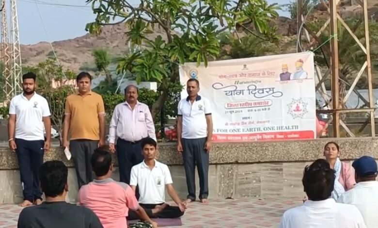 Om Prakash Banthia participating in Yoga Training Camp at Nakoda Tirth, Balotra for International Yoga Day 2025